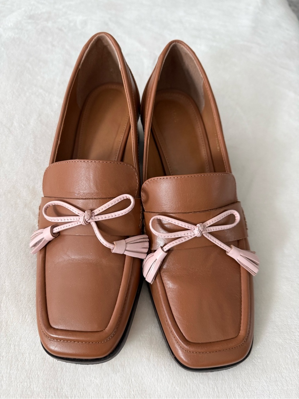 Maeve Brown & Pink Bow Detail Loafer Heels from Anthropologie Sz 10